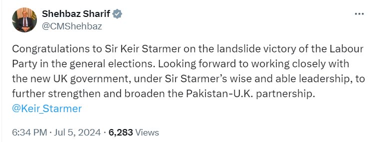 Pakistan seeks stronger UK ties after Keir Starmers win