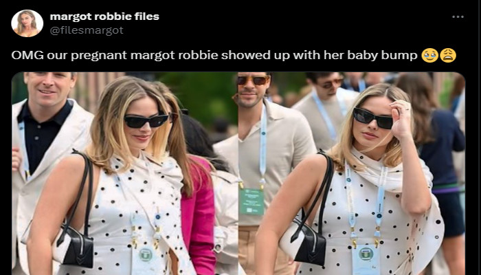 Margot Robbie flaunts her baby bump in white polka-dots dress