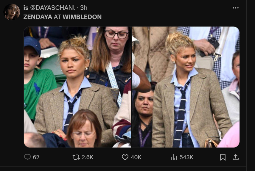 Zendaya rocks chic blazer at Wimbledon in a nod to ‘Challengers