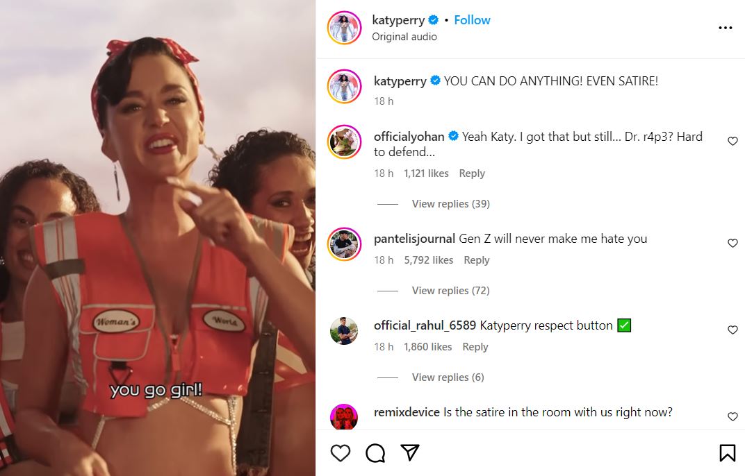 Katy Perry explains concept behind overplaying Womans World