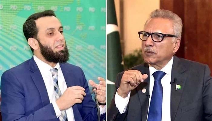 Information minister Attaullah Tarar (left) and former president Arif Alvi. — Radio Pakistan/PID/File