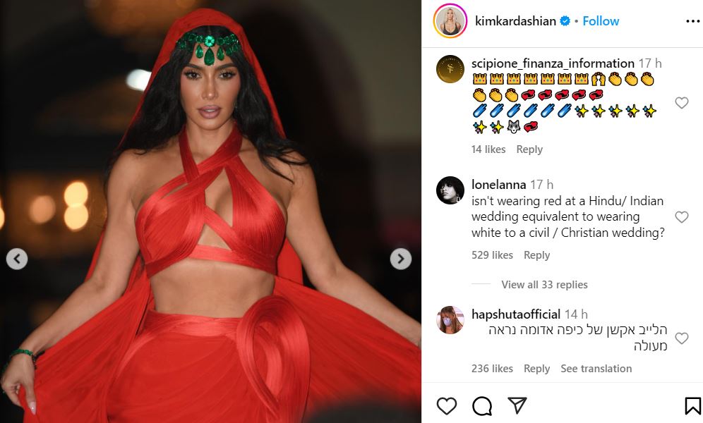 Kim Kardashian sparks controversy with all-red look at Ambani wedding