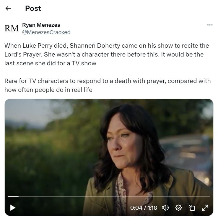 Shannen Doherty tribute to late Luke Perry makes rounds on social media