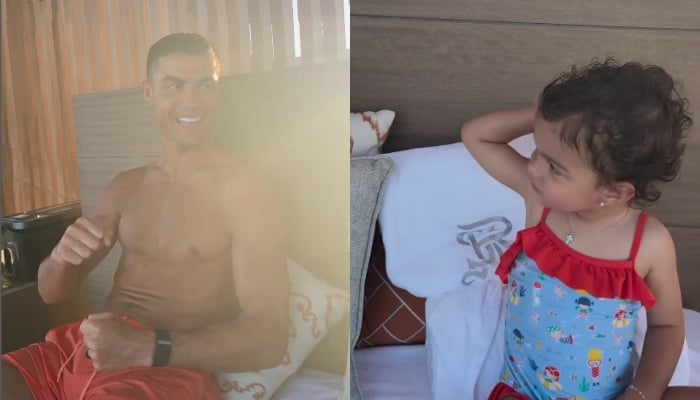 This combination of images shows stills from a video showing Portuguese football legend Cristiano Ronaldo and his daughter, Bella Esmeralda. — Instagram/@cristiano