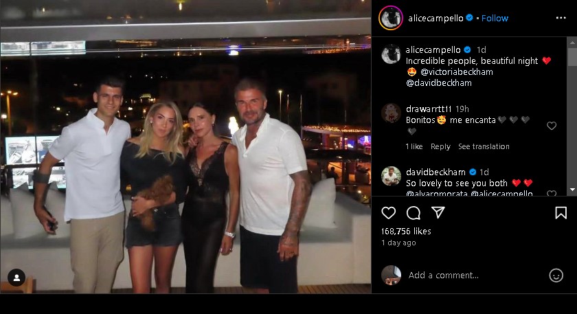 David Beckham and Victoria posed alongside Álvaro Morata and his wife Alice Campello Morata