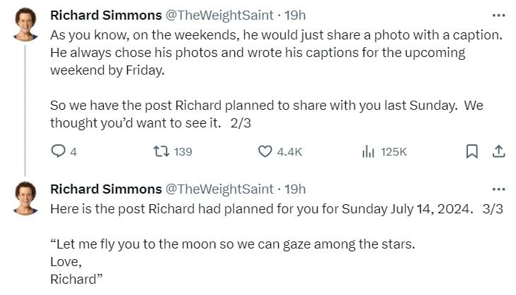 Richard Simmons' staff reveals the last post he made for fans before he died