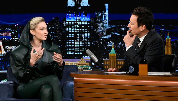 Jimmy Fallon points to Gigi Hadid after choosing Wolverine