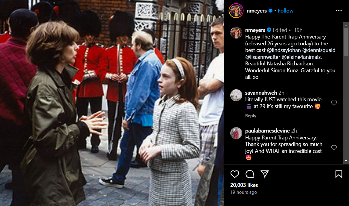 Lindsay Lohan celebrates The Parent Trap on its 26th anniversary