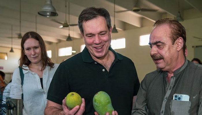 US Deputy Chief of Mission (DCM) Andrew Schofer on a visit of Luftabad mango farm in South Punjab, Pakistan on July 31, 2024. — Supplied