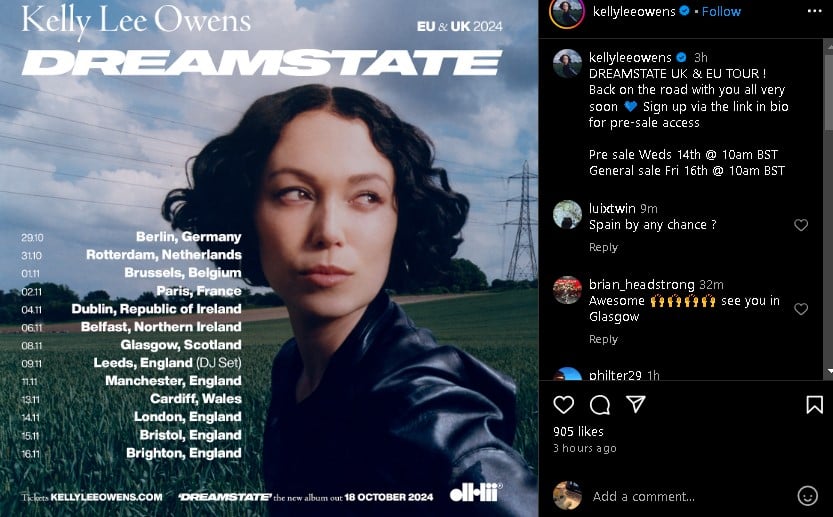 Kelly Lee Owens UK and European tour will kick off in Berlin on October 29