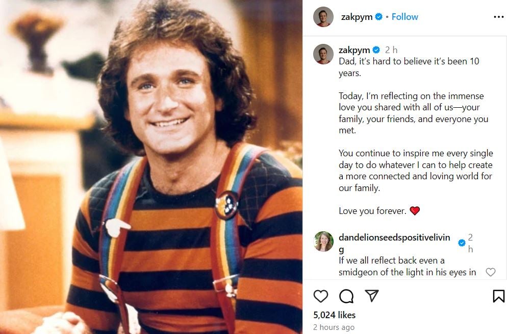Late Robin Williams receives loving tribute from son Zak