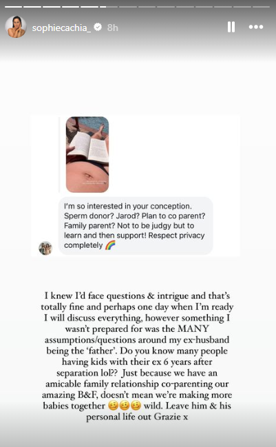 Sophie Cachia hits back at fans speculations about father of her child