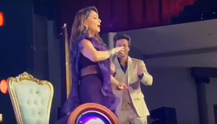 Legend Bollywood actress Madhuri Dixit performs during a show in Dallas