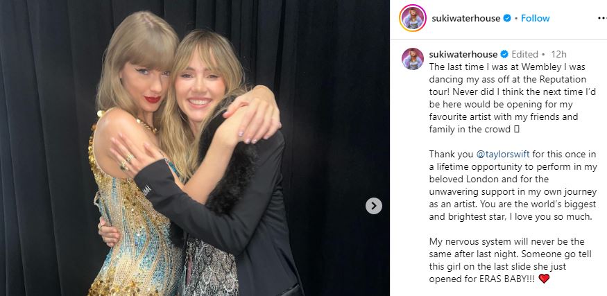 Suki Waterhouse expresses gratitude to Taylor Swift for ‘once-in-a-lifetime opportunity