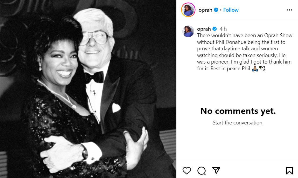 Oprah Winfrey pens sweet tribute to pioneer Phil Donahue