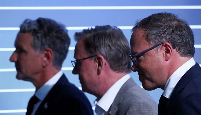 Thuringia State Premier Bodo Ramelow, CDU candidate Mario Voigt, and Bjorn Hocke of the AfD, Erfurt, September 1, 2024. — Reuters