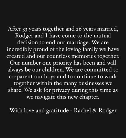 Rachel Zoe, Rodger Berman call it quits after 26 years of marriage
