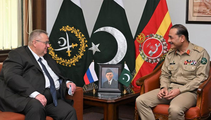 Russian Deputy Prime Minister Alexei Overchuk calls on Chief of Army Staff (COAS) General Asim Munir at General Headquarters (GHQ), Rawalpindi, September 18, 2024. — ISPR