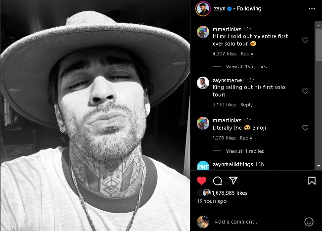 Zayn Malik celebrates the success of his Stairway to the Sky tour, his first solo tour in ten years