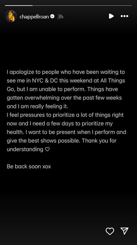 Chappel Roan takes a break from pressures to prioritize a lot of things