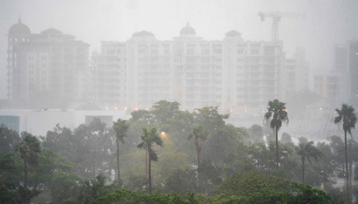 Wind and rain batter the area as Hurricane Milton approaches Sarasota, Florida on October 9, 2024. — AFP