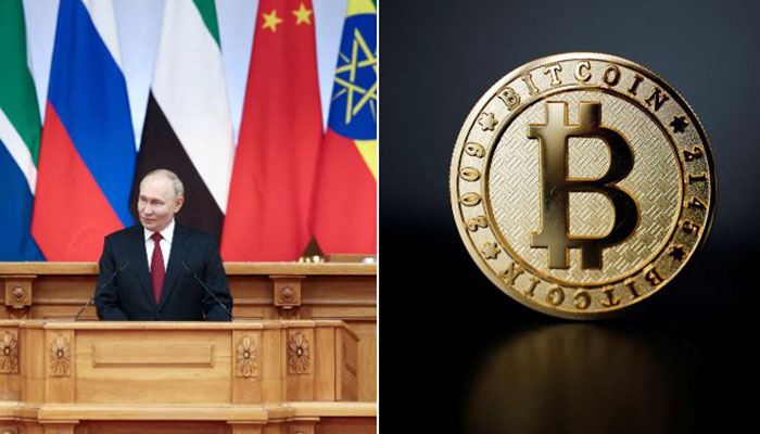 The combined image shows a Bitcoin and Russian President Vladimir Putin. — Reuters/File