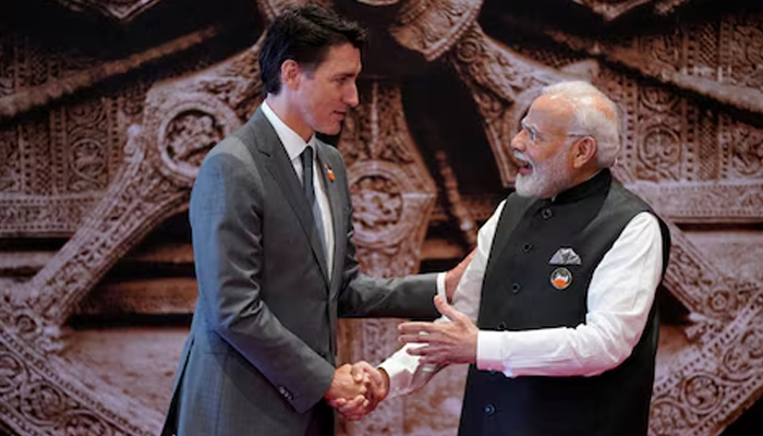 Indian Prime Minister Narendra Modi welcomes Canada Prime Minister Justin Trudeau upon his arrival at Bharat Mandapam convention center for the G20 Summit, in New Delhi, India, Saturday, Sept. 9, 2023. — Reuters