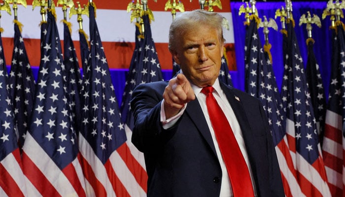 President-elect Donald Trump takes the stage to address supporters at his rally, at the Palm Beach County Convention Center in West Palm Beach, Florida, US, November 6, 2024. — Reuters