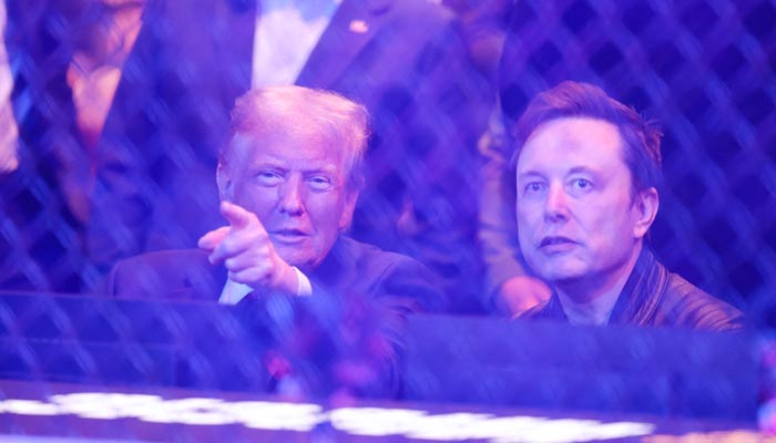 US President-elect Donald Trump (left) talks with Tesla CEO and SpaceX and X owner Elon Musk during UFC 309 at Madison Square Garden in New York, US, November 16, 2024. — Reuters