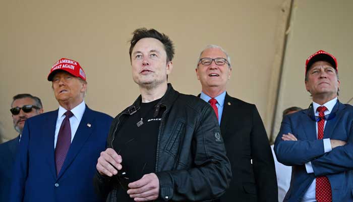 US President-elect Donald Trump speaks alongside Elon Musk before attending a viewing of the launch of the sixth test flight of the SpaceX Starship rocket, in Brownsville, Texas, US on November 19, 2024