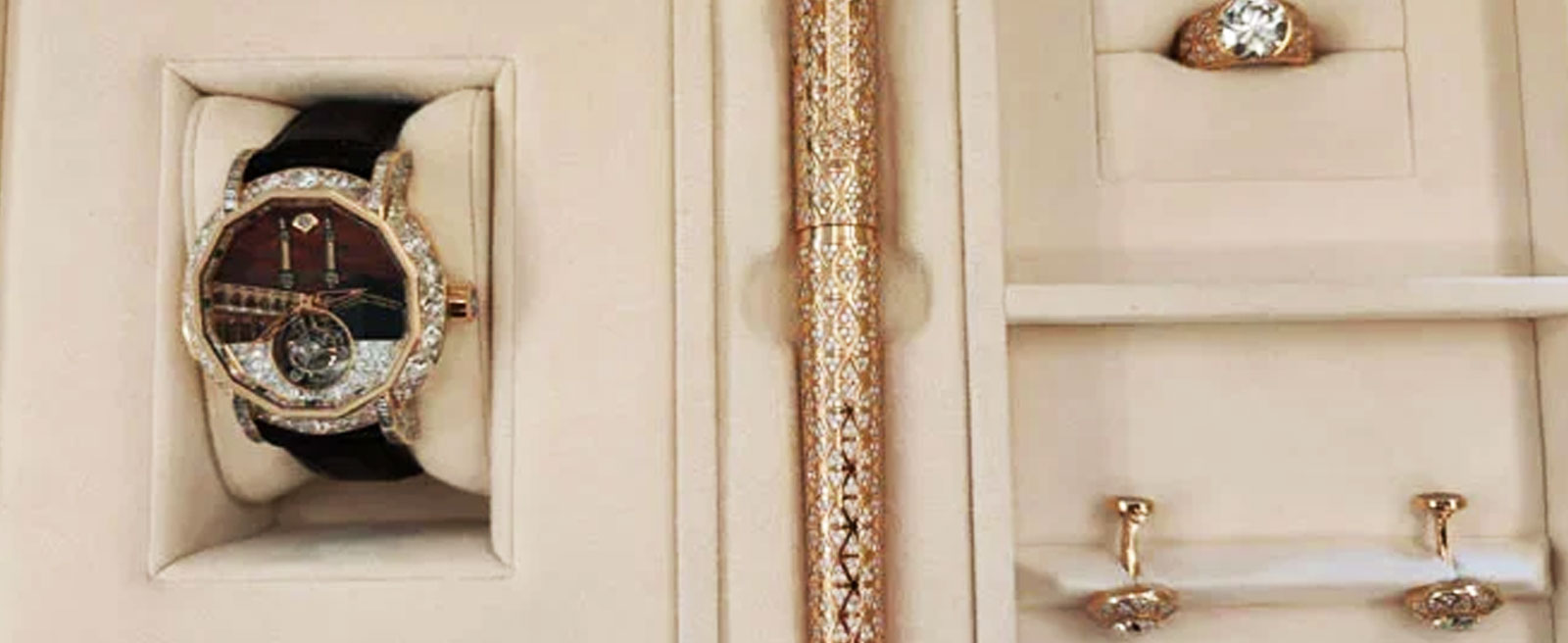 Overview of major cases against incarcerated Imran Khan The gifts include Diamond MasterGraff Tourbillon Minute Repeater with Makkah Map Dial GM2751, Diamond Cufflinks with 2.12ct H IF and 2.11ct I IF Round Diamonds GR46899, Diamond Gents Ring 7.20cts, VVSl Rose Gold Pen Set with Pave Diamonds and Enamel Mecca Map. — Geo News/File