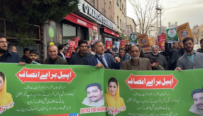 In this undated picture, people protest against the murder of Khurram Shabir. — reporter
