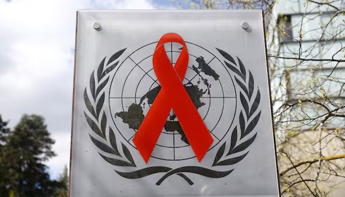 A logo is pictured outside a building of the United Nations AIDS agency (UNAIDS) in Geneva, Switzerland on April 6, 2021. — Reuters
