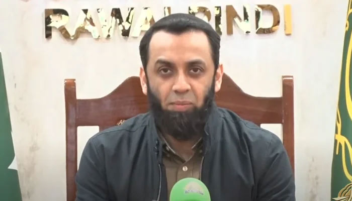 Information Minister Attaullah Tarar is addressing a press conference in Rawalpindi, on November 30, 2024. — Screengrab/GeoNews