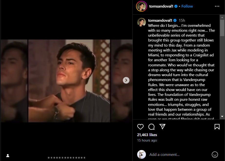 Tom Sandoval reacts to Vanderpump Rules cast shakeup