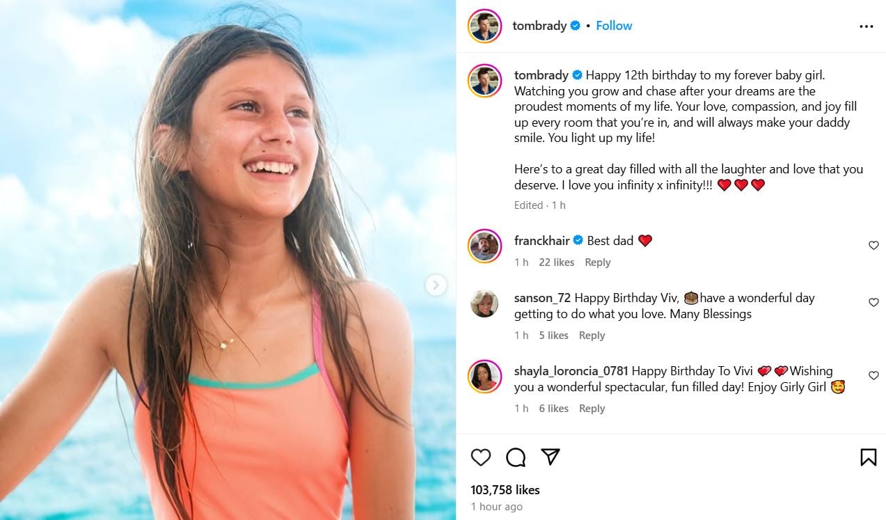 Tom Brady marks 12th birthday of daughter, Vivian: my forever baby girl