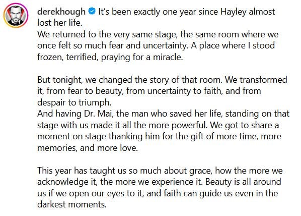 Derek Hough, Hayley Erbert mark one year of despair to triumph