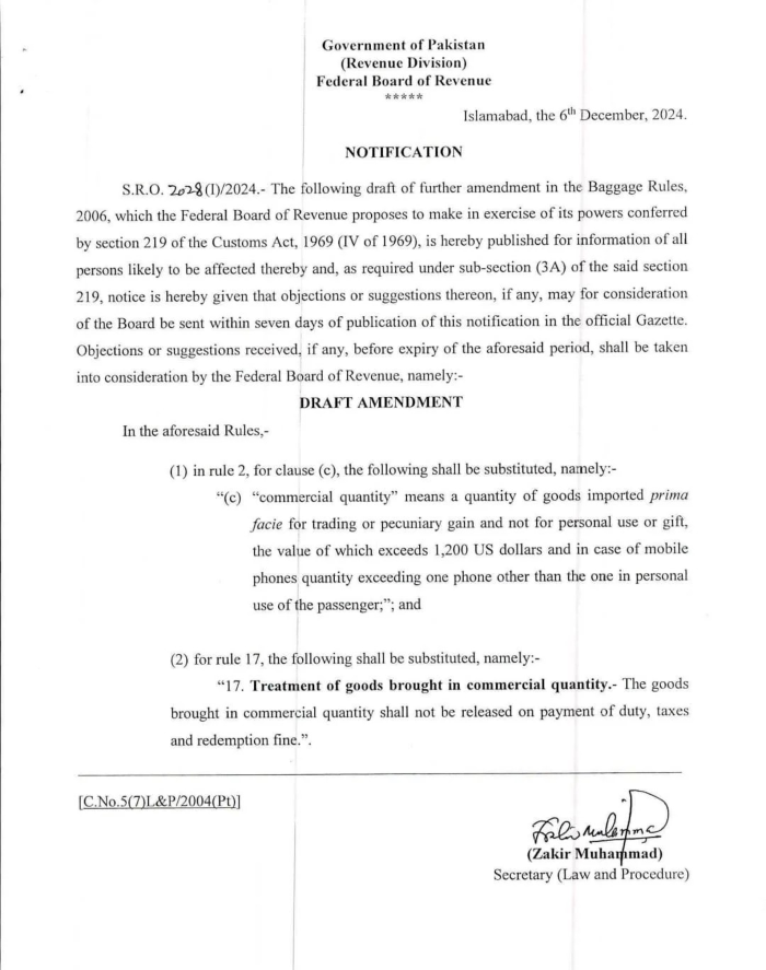 Here is the image of the FBR notification.