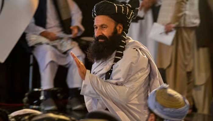 Former Afghan Refugee Minister Khalil Haqqani gestures during a rally in Kabul, Afghanistan, August 15, 2022. — AFP