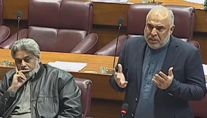 PTI senior leader Asad Qaiser during the National Assembly session, on December 13, 2024. — Screengrab/GeoNews