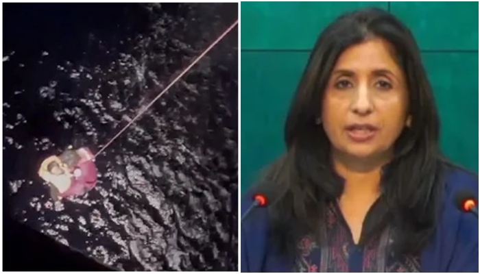 Foreign Office Spokesperson Mumtaz Zahra Baloch (right) and the Greek Navy conducts a rescue operation after a migrant boat capsized off the island of Gavdos, Greece, on December 14, 2024. — Screengrab/ YouTube/ @ForeignOfficePk/ Reuters