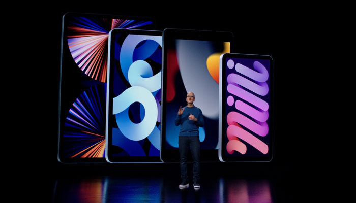 Appte CEO Tim Cook introduces the iPad and iPad mini to the iPad lineup during a special event at Apple Park in Cupertino, California on September 14, 2021. — Reuters