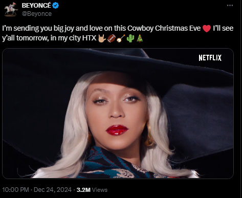 Beyonces Christmas halftime show on Netflix is scheduled to release on December 25
