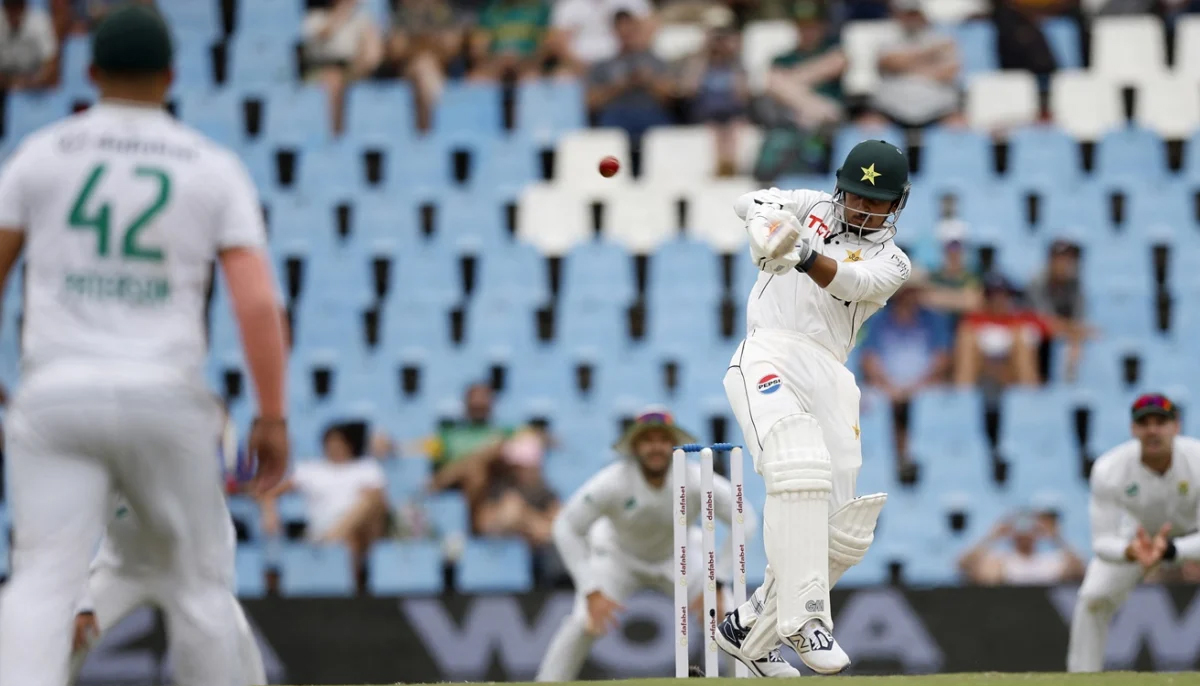 Pakistans Saim Ayub plays a shot against South Africa on the second day of the first Test at SuperSport Park, Centurion on December 27, 2024. — AFP