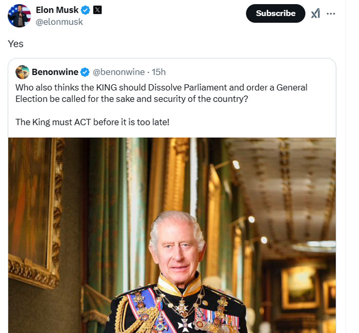 Elon Musk suggests big move to King Charles after Meghan Markles bold decision