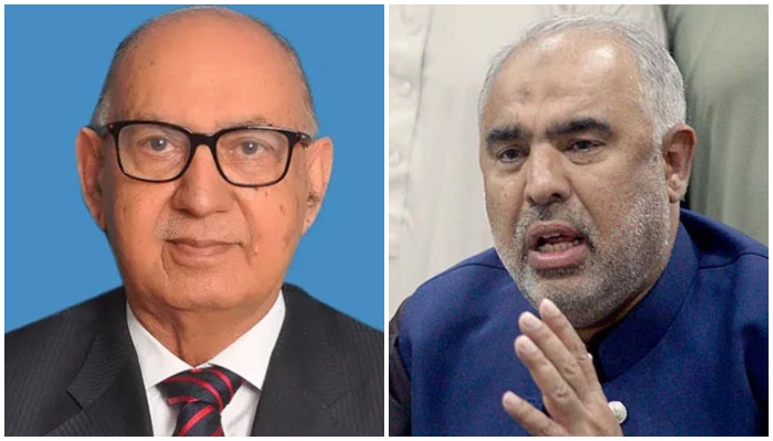 PML-N Senator Irfan Siddiqui (left) and PML-N senior leader Asad Qaiser. — Radio Pakistan/AFP/File