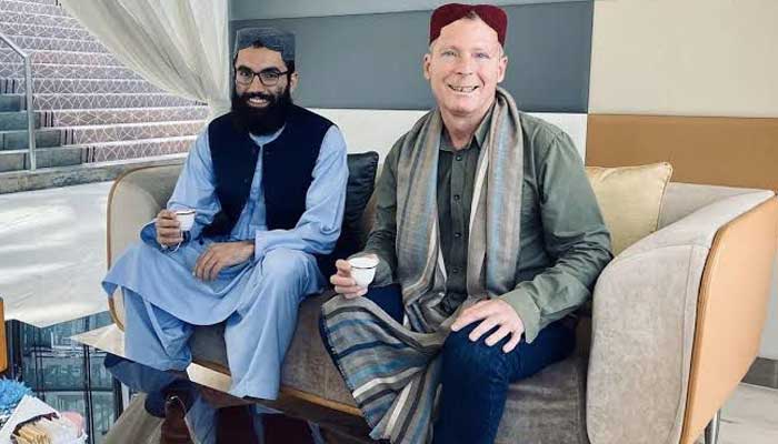 Senior Taliban official Anas Haqqani (left) posts a photo with Jibrail Omar on January 8, 2025. — X/AnasHaqqani313