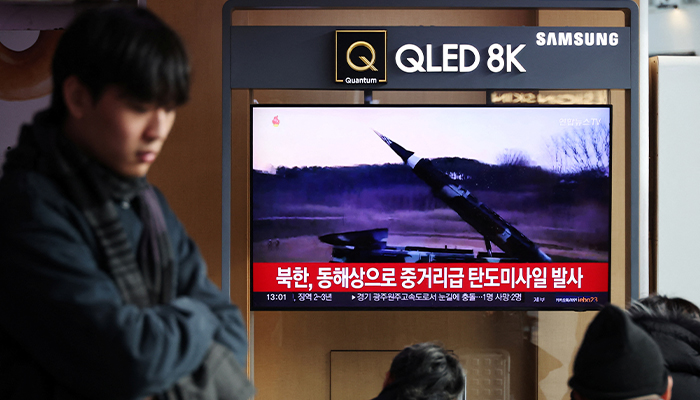 People watch a TV broadcasting a news report on North Korea firing a ballistic missile out to sea off its east coast, in Seoul, South Korea, January 6, 2025. — Reuters