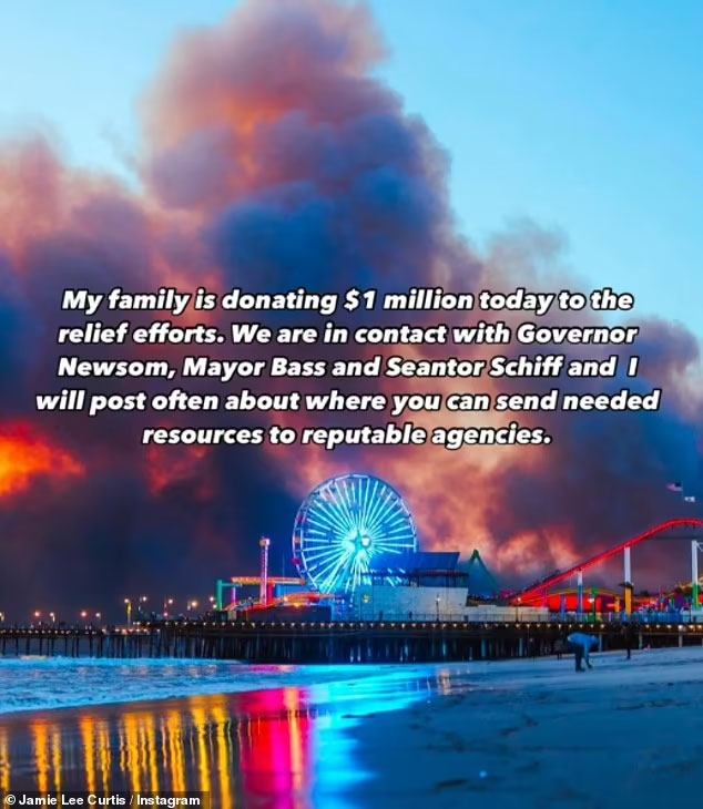 Jamie Lee Curtis announces big amount for LA fire relief efforts