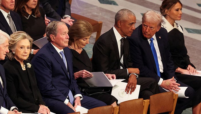 Former US President Barack Obama, former US President George W. Bush, US President-elect Donald Trump, former US President Bill Clinton and former US Vice President Mike Pence attend a service on the day of the State Funeral for former US President Jimmy Carter at the Washington National Cathedral in Washington, US, January 9, 2025. — Reuters